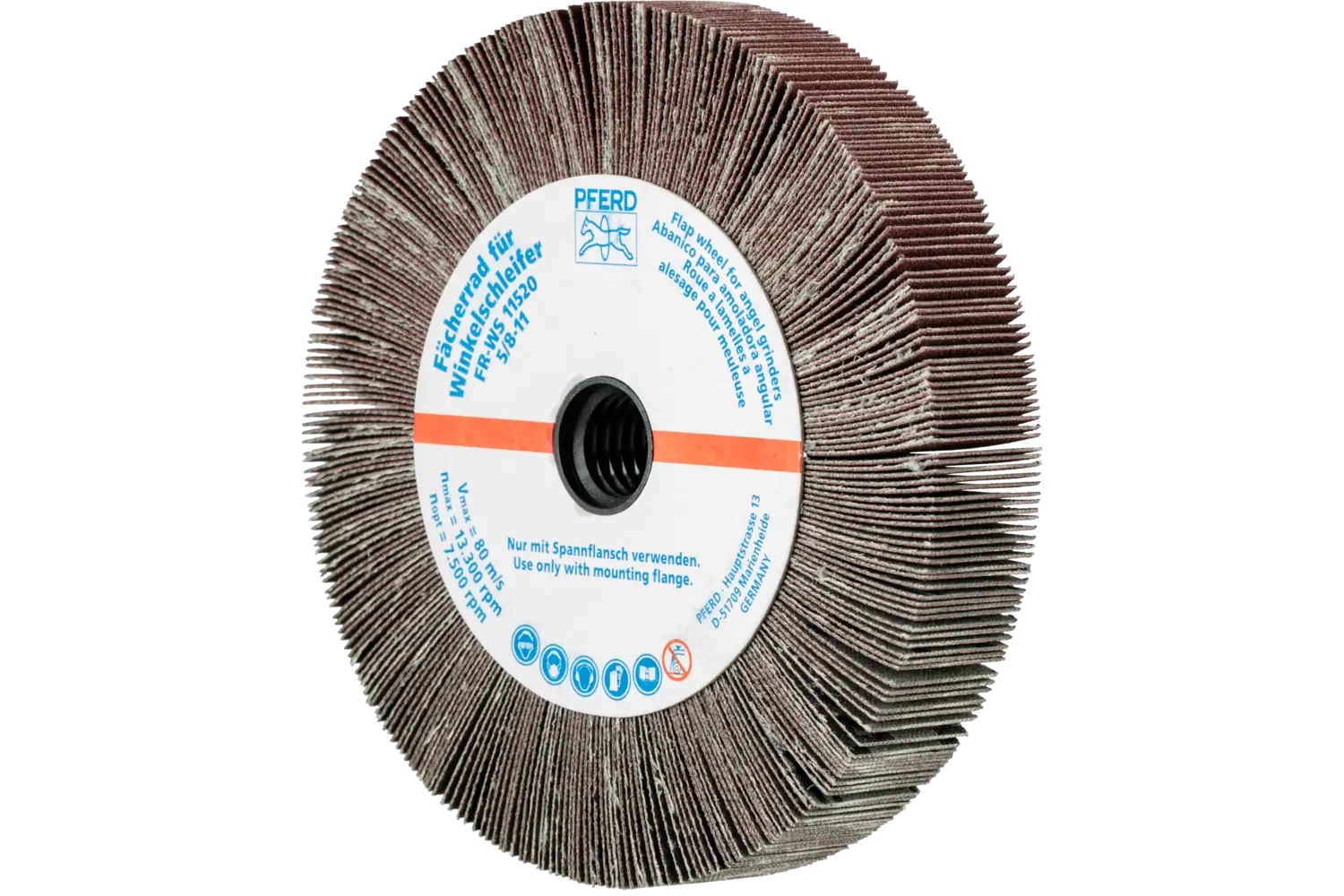 Picture of Pferd Angle Grinder Flap Wheel, 4-1/2" X 3/4 X 5/8-11, 240 Grit, Aluminum Oxide